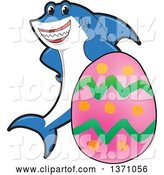 Vector Illustration of a Cartoon Shark School Mascot with an Easter Egg by Mascot Junction