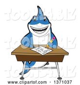 Vector Illustration of a Cartoon Shark School Mascot Writing at a Desk by Mascot Junction