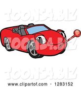 Vector Illustration of a Cartoon Sick Red Convertible Car Mascot with a Thermometer by Mascot Junction
