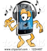 Vector Illustration of a Cartoon Smart Phone Mascot Dancing and Listening to Music by Toons4Biz