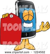 Vector Illustration of a Cartoon Smart Phone Mascot Holding a Clearance Tag by Mascot Junction