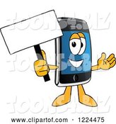 Vector Illustration of a Cartoon Smart Phone Mascot Holding a Sign by Mascot Junction