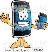 Vector Illustration of a Cartoon Smart Phone Mascot Holding Another Telephone by Mascot Junction