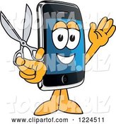 Vector Illustration of a Cartoon Smart Phone Mascot Holding Scissors by Mascot Junction