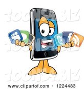 Vector Illustration of a Cartoon Smart Phone Mascot Holding Social Media Icons by Mascot Junction