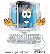 Vector Illustration of a Cartoon Smart Phone Mascot in a Computer Screen by Mascot Junction