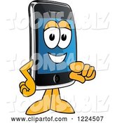 Vector Illustration of a Cartoon Smart Phone Mascot Pointing Outwards by Mascot Junction