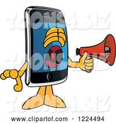 Vector Illustration of a Cartoon Smart Phone Mascot Screaming into a Megaphone by Toons4Biz
