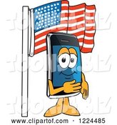 Vector Illustration of a Cartoon Smart Phone Mascot Under an American Flag by Toons4Biz