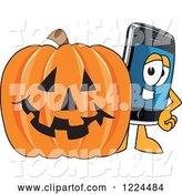 Vector Illustration of a Cartoon Smart Phone Mascot with a Halloween Pumpkin by Mascot Junction