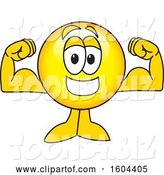 Vector Illustration of a Cartoon Smiley Mascot Flexing His Muscles by Mascot Junction