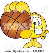 Vector Illustration of a Cartoon Smiley Mascot Grabbing a Basketball by Mascot Junction