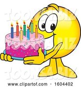 Vector Illustration of a Cartoon Smiley Mascot Holding a Birthday Cake by Mascot Junction