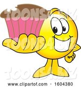 Vector Illustration of a Cartoon Smiley Mascot Holding a Cupcake by Mascot Junction