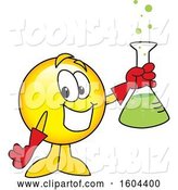 Vector Illustration of a Cartoon Smiley Mascot Holding a Science Flask by Mascot Junction