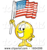 Vector Illustration of a Cartoon Smiley Mascot Holding an American Flag by Mascot Junction