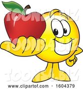 Vector Illustration of a Cartoon Smiley Mascot Holding an Apple by Mascot Junction