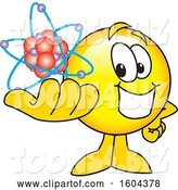 Vector Illustration of a Cartoon Smiley Mascot Holding an Atom by Mascot Junction