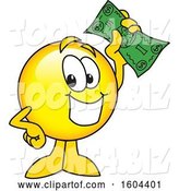 Vector Illustration of a Cartoon Smiley Mascot Holding Cash Money by Mascot Junction