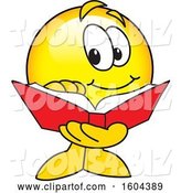 Vector Illustration of a Cartoon Smiley Mascot Reading a Book by Mascot Junction