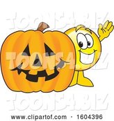 Vector Illustration of a Cartoon Smiley Mascot with a Halloween Pumpkin by Mascot Junction