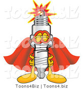 Vector Illustration of a Cartoon Spark Plug Mascot Dressed As a Super Hero by Mascot Junction