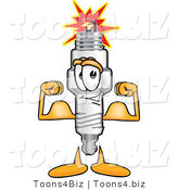 Vector Illustration of a Cartoon Spark Plug Mascot Flexing His Arm Muscles by Mascot Junction