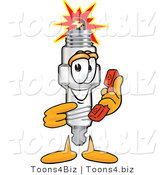Vector Illustration of a Cartoon Spark Plug Mascot Holding and Pointing to a Red Phone by Toons4Biz