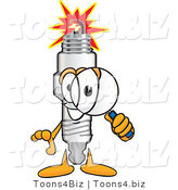 Vector Illustration of a Cartoon Spark Plug Mascot Looking Through a Magnifying Glass by Mascot Junction