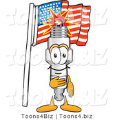 Vector Illustration of a Cartoon Spark Plug Mascot Pledging Allegiance to the American Flag by Toons4Biz