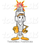 Vector Illustration of a Cartoon Spark Plug Mascot Pointing Outwards at the Viewer by Mascot Junction