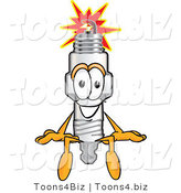 Vector Illustration of a Cartoon Spark Plug Mascot Seated by Mascot Junction