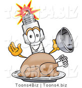 Vector Illustration of a Cartoon Spark Plug Mascot Serving a Thanksgiving Turkey on a Platter by Mascot Junction