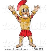 Vector Illustration of a Cartoon Spartan Warrior Mascot Cheering or Welcoming by Mascot Junction