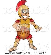 Vector Illustration of a Cartoon Spartan Warrior Mascot Dribbling a Basketball by Mascot Junction