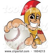 Vector Illustration of a Cartoon Spartan Warrior Mascot Grabbing a Baseball by Mascot Junction