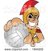 Vector Illustration of a Cartoon Spartan Warrior Mascot Grabbing a Volleyball by Mascot Junction