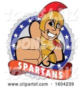Vector Illustration of a Cartoon Spartan Warrior Mascot Holding a Thumb up on a Badge by Mascot Junction