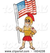 Vector Illustration of a Cartoon Spartan Warrior Mascot Holding an American Flag by Mascot Junction