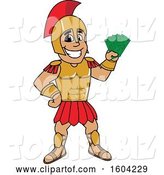 Vector Illustration of a Cartoon Spartan Warrior Mascot Holding Cash Money by Mascot Junction