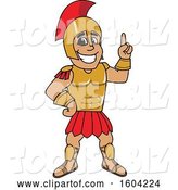 Vector Illustration of a Cartoon Spartan Warrior Mascot Holding up a Finger by Mascot Junction