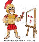 Vector Illustration of a Cartoon Spartan Warrior Mascot Painting a Canvas by Mascot Junction