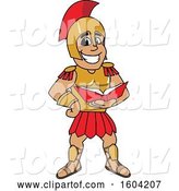 Vector Illustration of a Cartoon Spartan Warrior Mascot Reading a Book by Mascot Junction
