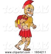 Vector Illustration of a Cartoon Spartan Warrior Mascot Wearing a Backpack by Mascot Junction