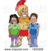 Vector Illustration of a Cartoon Spartan Warrior Mascot with Students by Mascot Junction