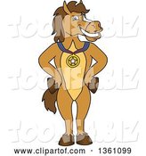 Vector Illustration of a Cartoon Stallion School Mascot Chamion Wearing a Sports Medal by Mascot Junction