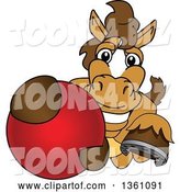 Vector Illustration of a Cartoon Stallion School Mascot Grabbing a Ball by Mascot Junction