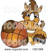 Vector Illustration of a Cartoon Stallion School Mascot Grabbing a Basketball by Mascot Junction