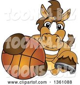 Vector Illustration of a Cartoon Stallion School Mascot Grabbing a Basketball by Toons4Biz