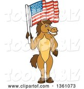 Vector Illustration of a Cartoon Stallion School Mascot Holding an American Flag by Toons4Biz